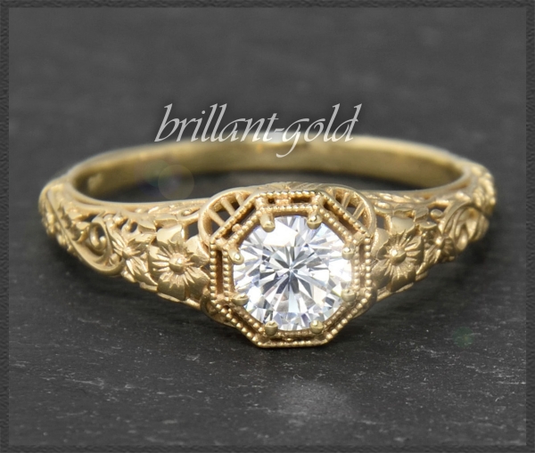 Jugendstil Design Diamant Ring 0,53ct, 585 Gelbgold